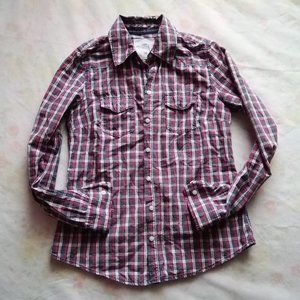 H&M women 100% cotton plaid button shirt size S